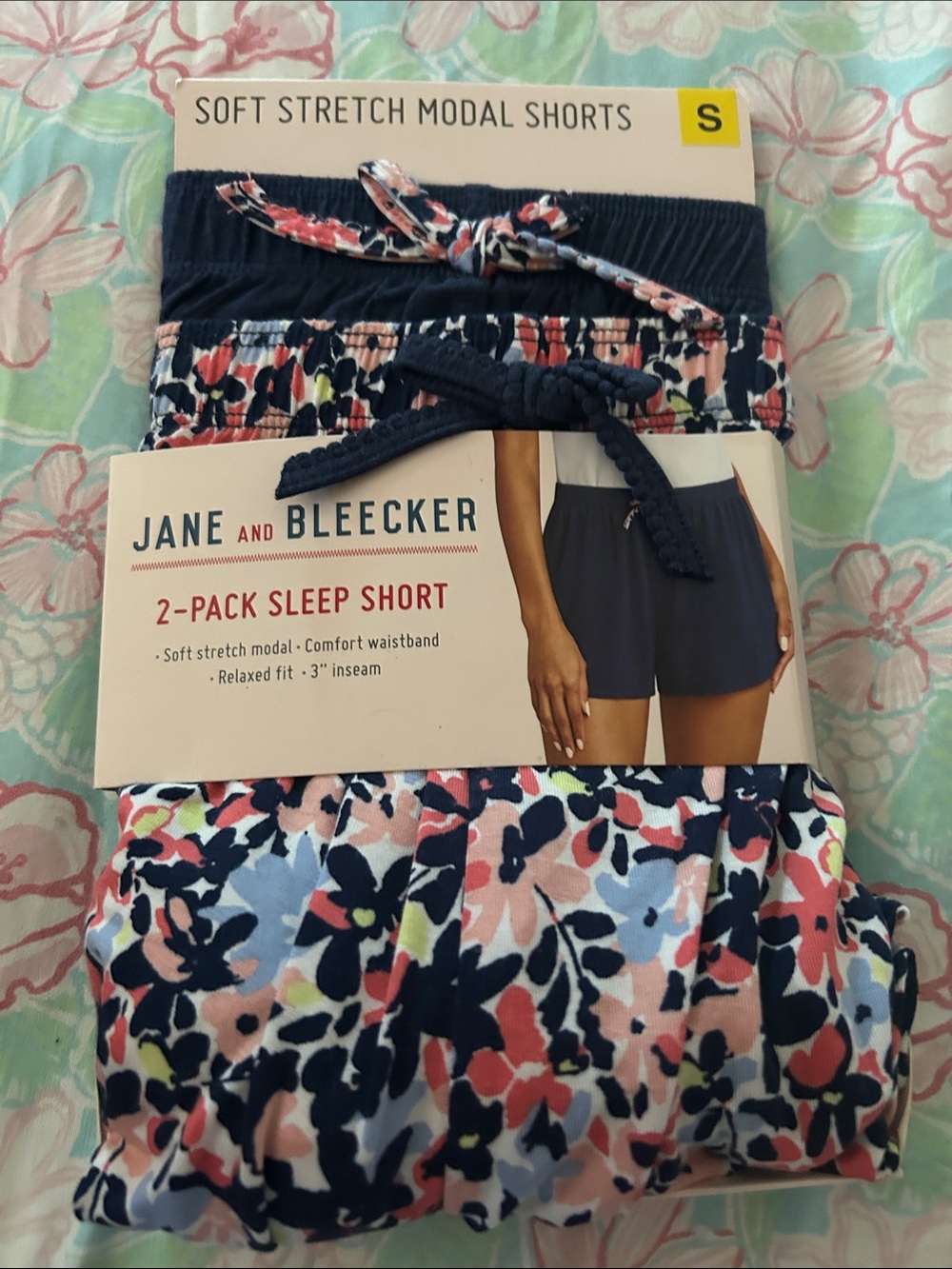 Jane and Bleecker Navy and Floral 2-Pack Sleep Shorts